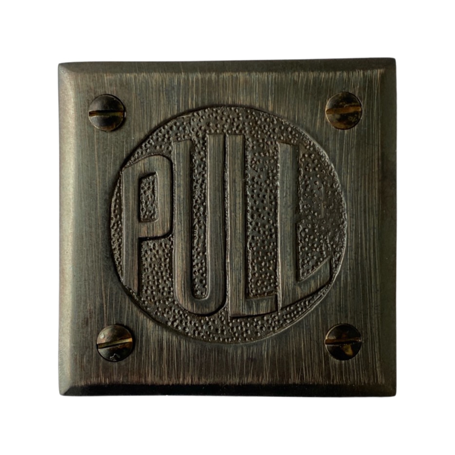 Aged Bronze PULL Door Plate with Old Fashioned Lettering