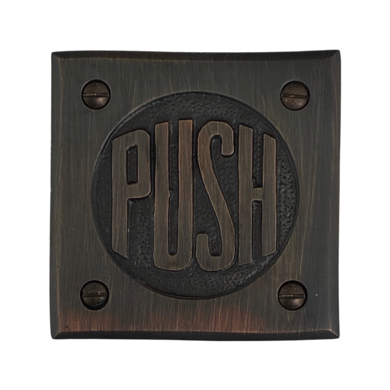 Aged Bronze PUSH Door Plate with Old Fashioned Lettering