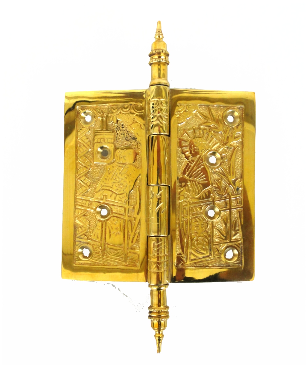 1880 Japanese Motif Door Hinge in Brass 4.5"