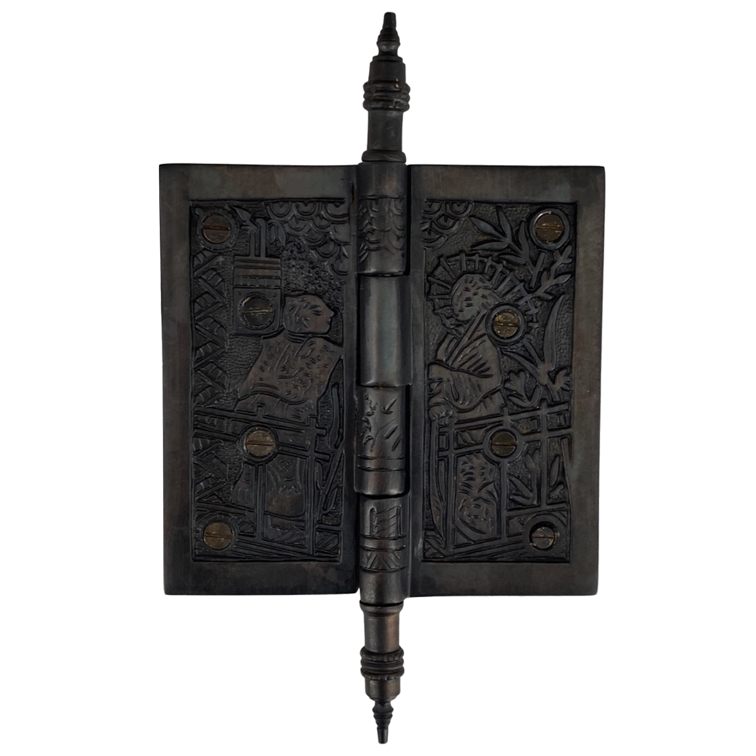 1880 Japanese Motif Door Hinge in Bronze 4.5"